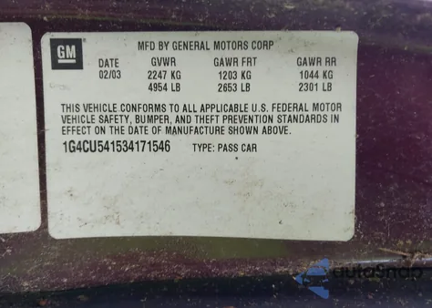 2003 Buick Park Avenue Ultra from USA, damaged, VIN 1G4CU541534417546